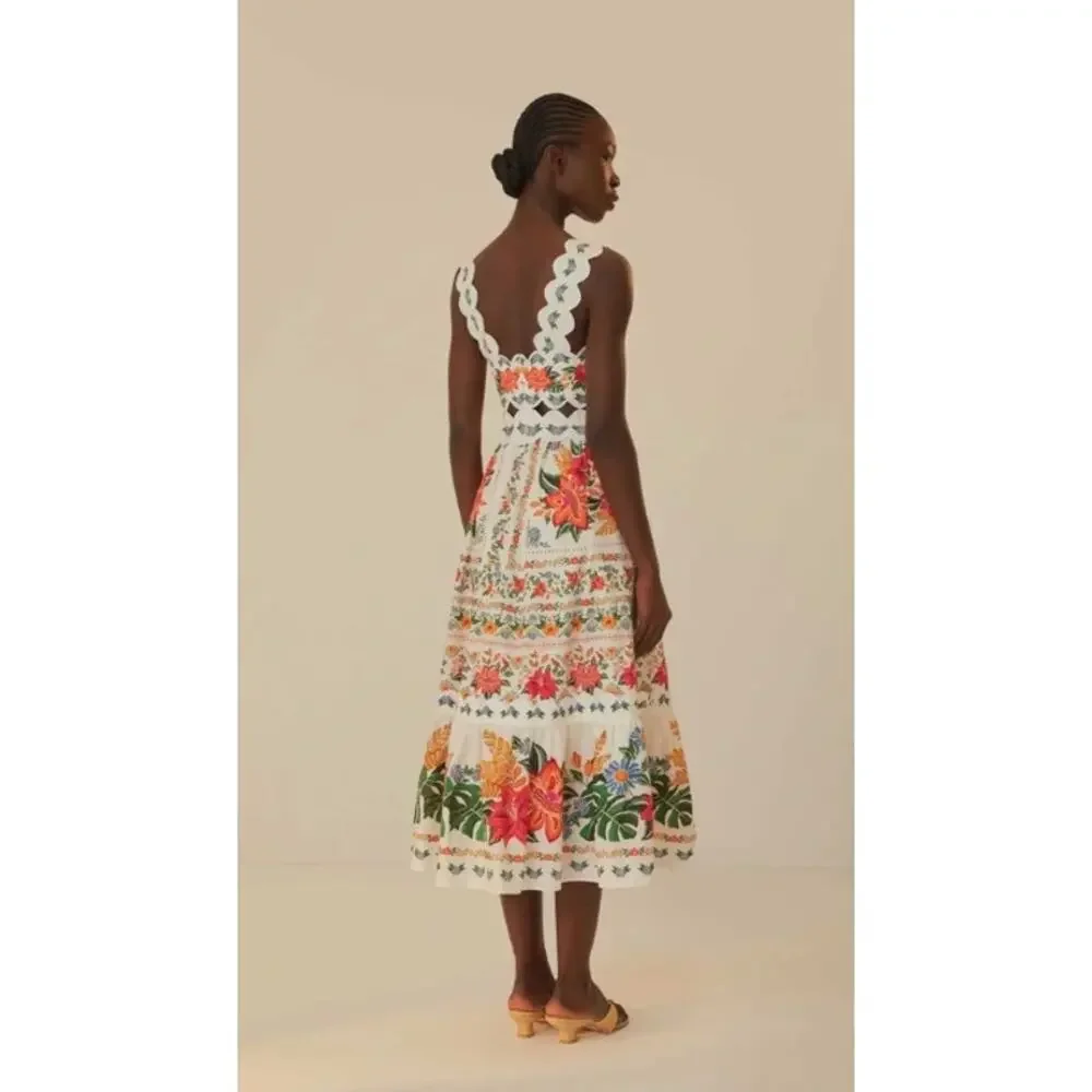 Farm Rio NEW Bloom Garden Off White Midi Dress, Med - Picture 3 of 13
